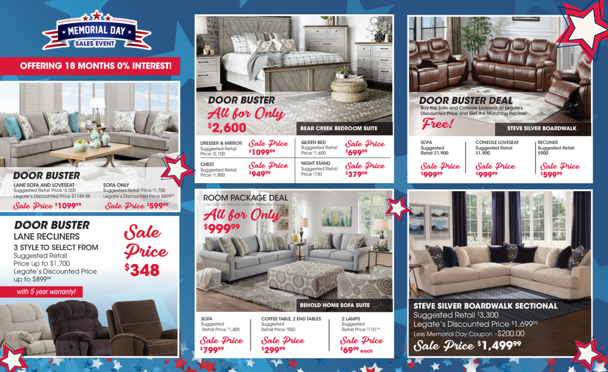 Memorial Day Sale at Legate&#x27;s Furniture World