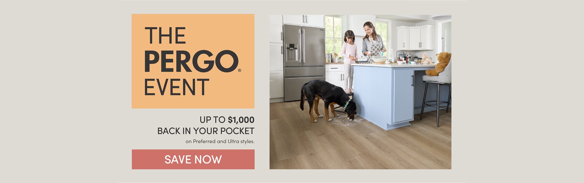 The Pergo Event runs from June 26th to August 3rd, 2026; receive up to $1,000 back on select styles of Pergo flooring